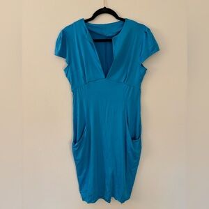 Blue V-Neck Short Dress